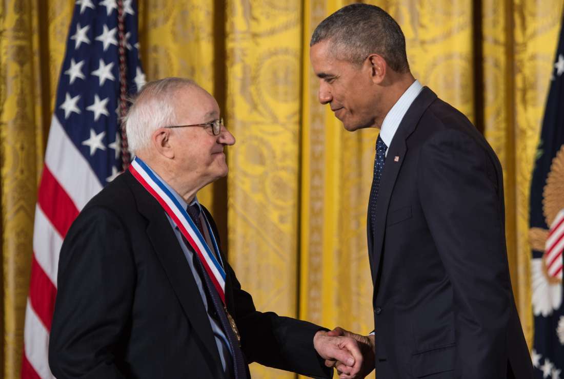 In this May 19, 2016 photo, then US president, Barack Obama, presents the National Medal of Science to Dr. Albert Bandura of Stanford University at the White House in Washington, DC. Bandura's contribution to exposing the role of justification in moral disengagement to help understand how bullies and other aggressive persons behave differently and justify their behavior has been well appreciated
